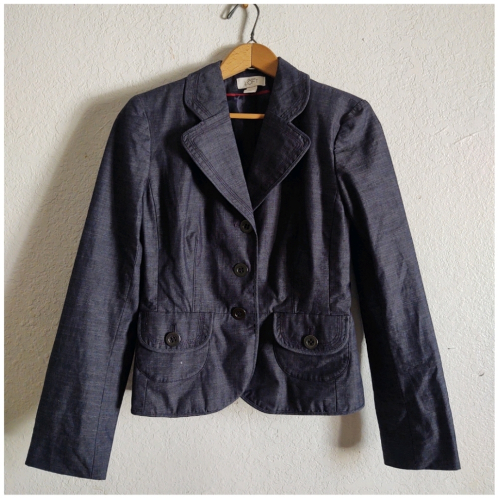 Ann Taylor LOFT Blue Lined Denim Blazer